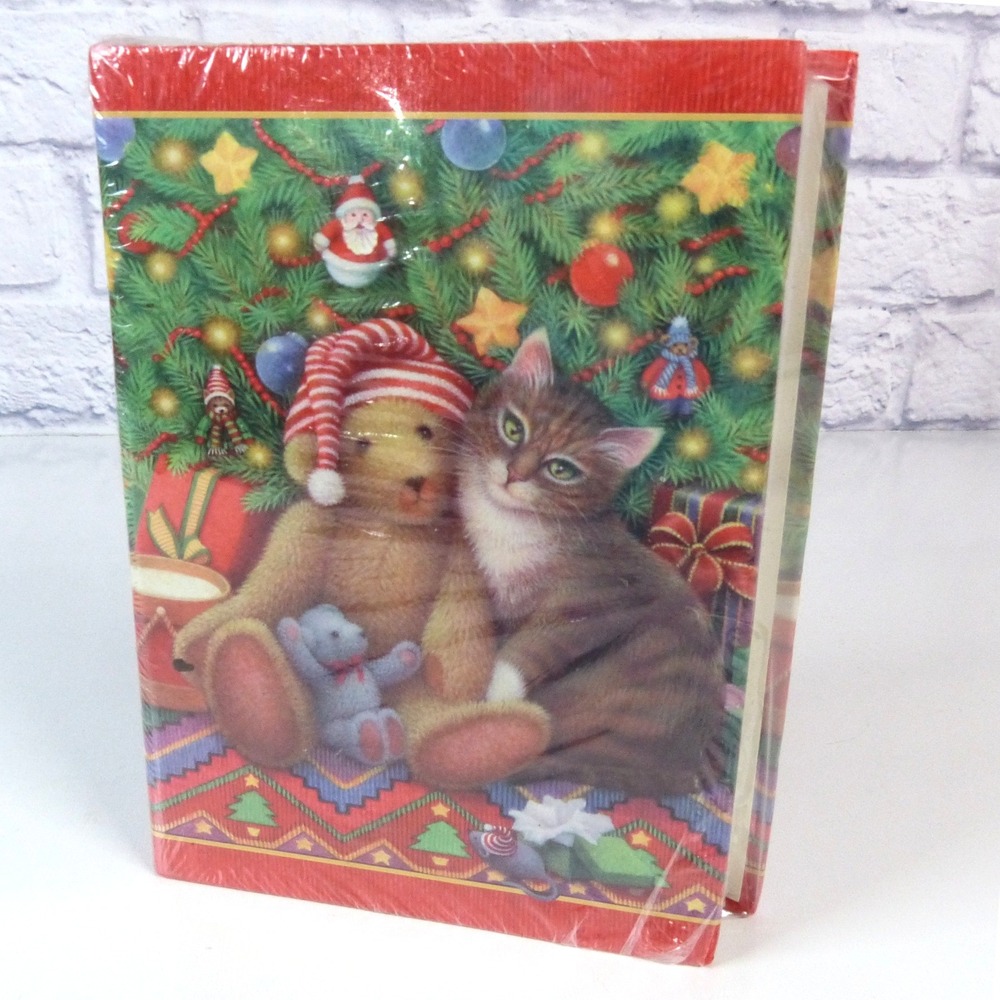 Hallmark Christmas Teddy Bear Kitten Photo Album Holiday Keepsake Holds 100 4x6